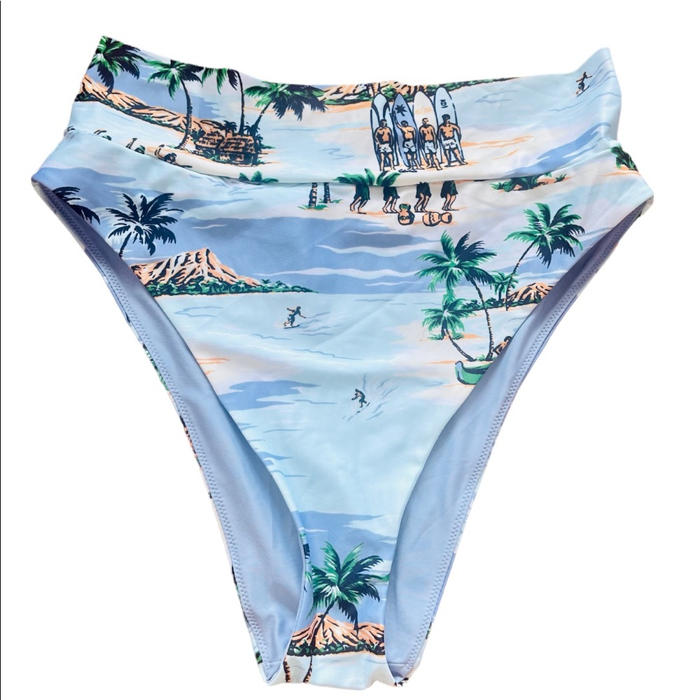 NWT Aerie Blue Hula Girl High cut cheeky swim bottom